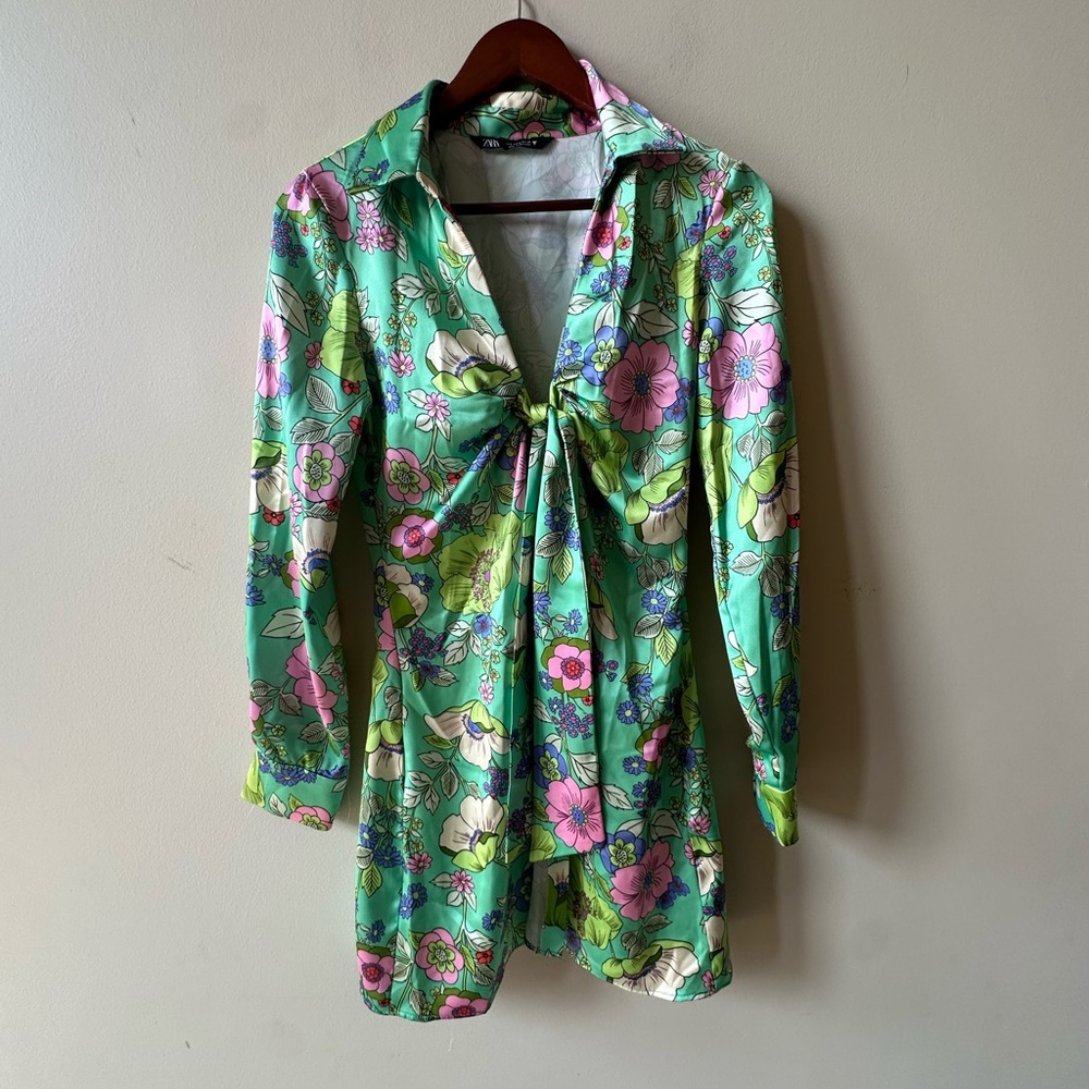 Zara Green and Pink Floral Dress